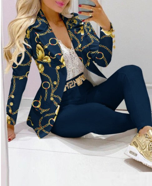 Luxe Chain &amp; Leopard Print Power Suit – Women’s Fashion Set