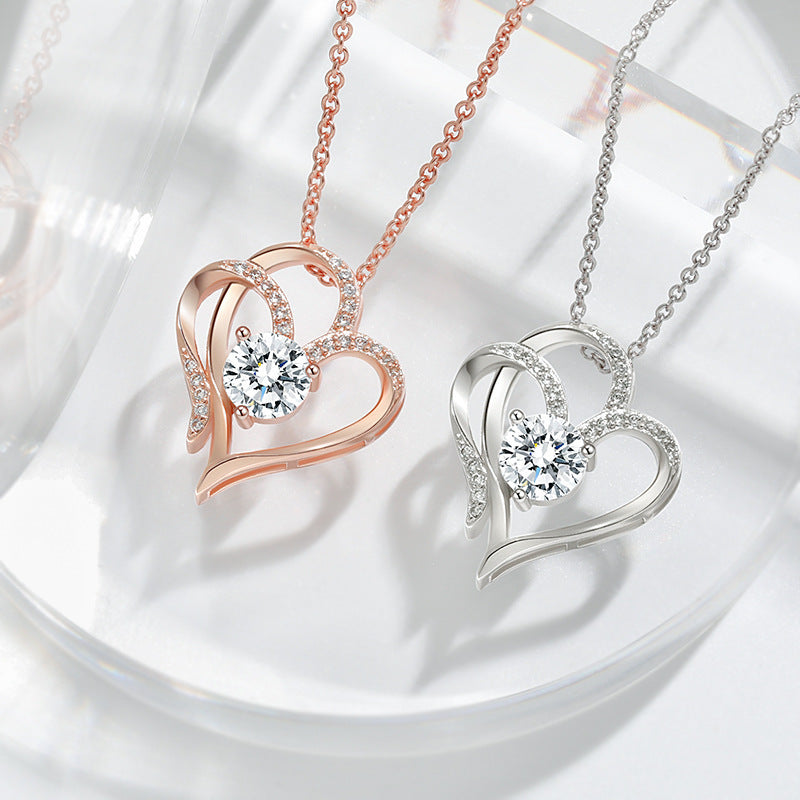 Double heart pendant necklace wedding valentine's day accessories