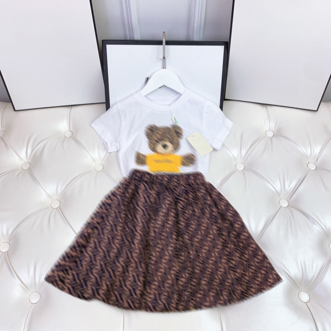 Girls two-piece suit baby summer fashionable full print skirt