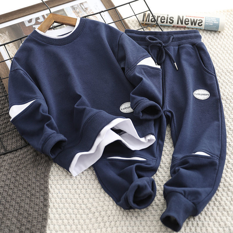 SHANE Boys Navy Blue Sweatsuit Set - Korean Style Kids Tracksuit