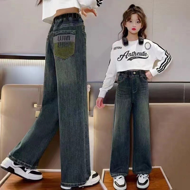 Jeans autumn new style for middle-aged and large children, girls are casual