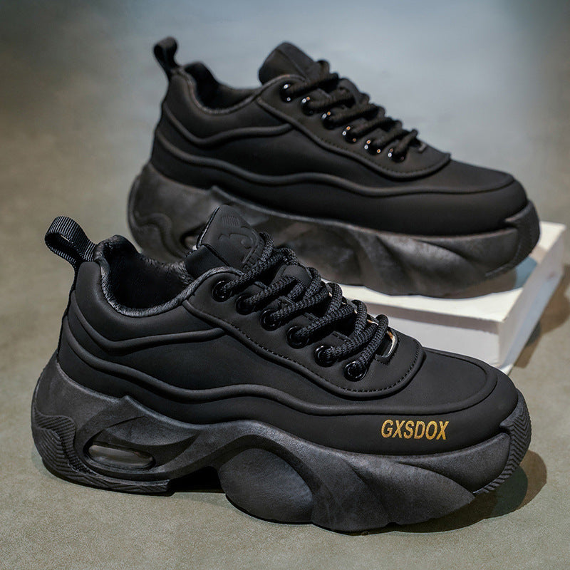 GXSDOX Black Platform Sneakers - Men's Chunky Sports Casual Shoes