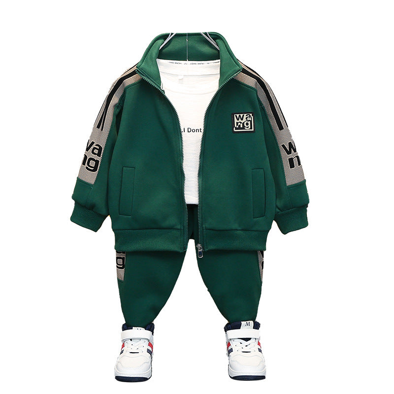 Green Boys Athletic Tracksuit Set - Zip Jacket & Pants