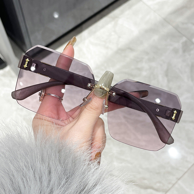 frameless cut edge women's sunglasses retro high version anti-ultraviolet sunglasses