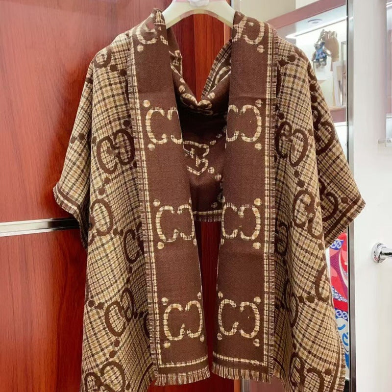 Wool Scarf Ladies Reversible Shawl Dual-purpose Warm