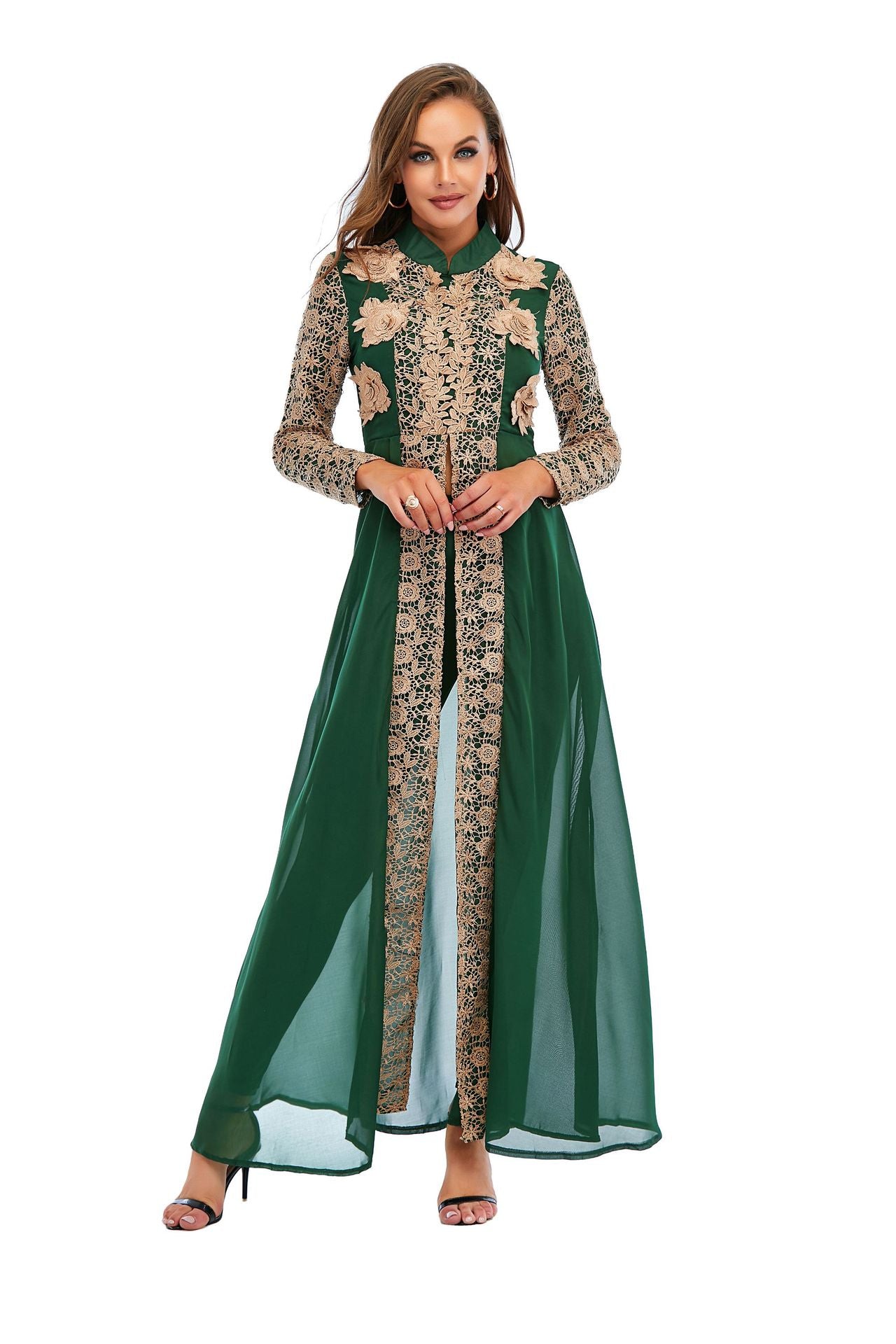 Elegant Embroidered Chiffon Dress Set Traditional Style Long Sleeve Formal Wear