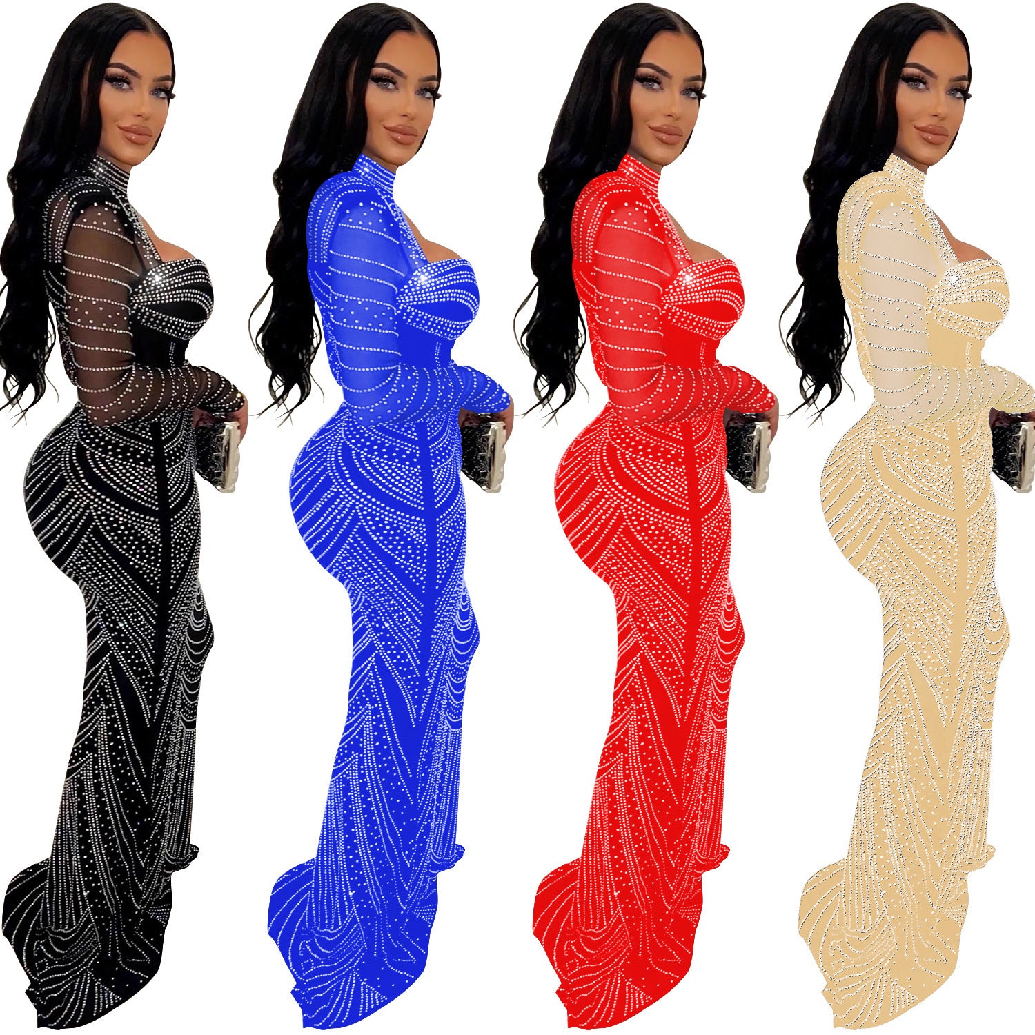 Cross-border summer European and American women's sexy mesh hot diamond