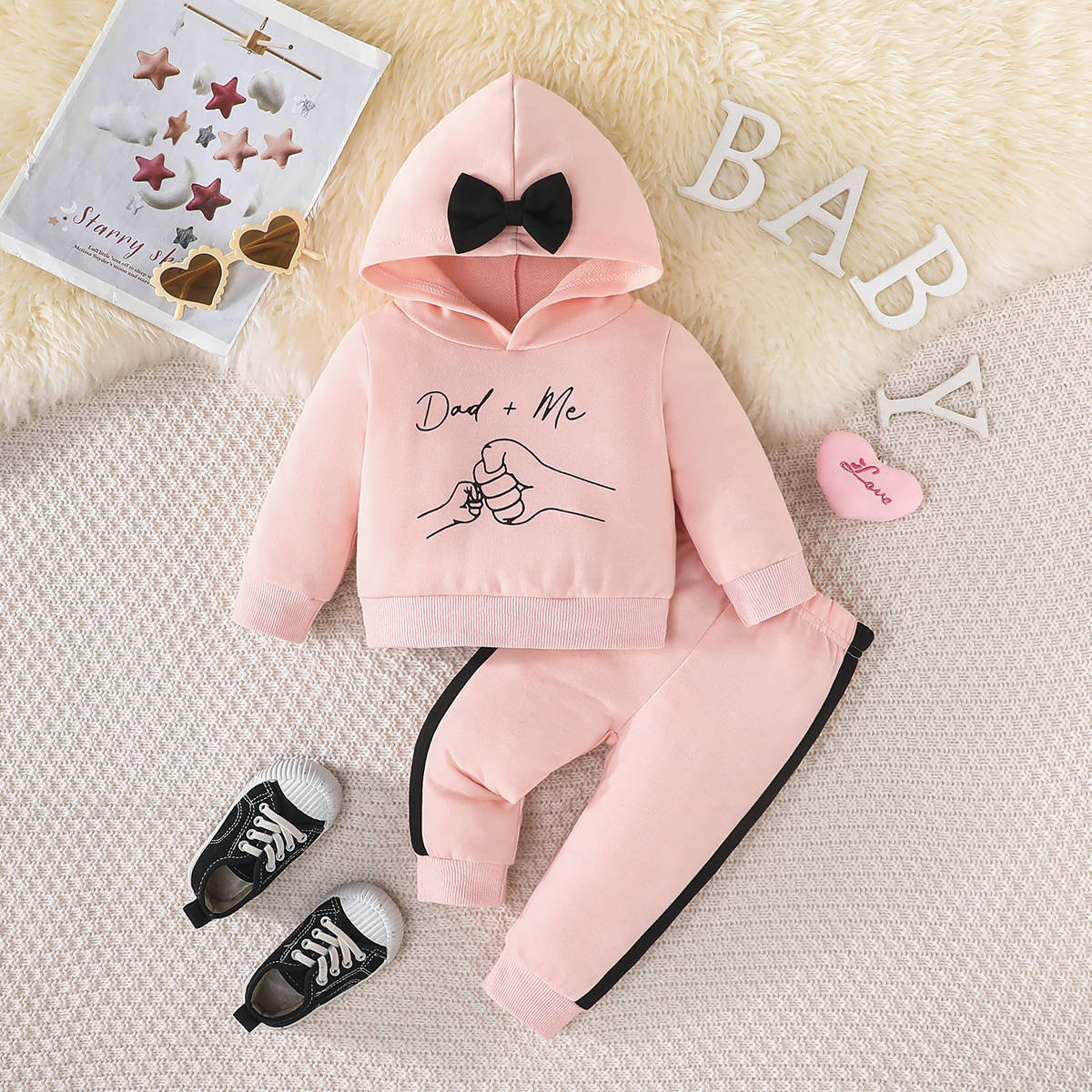 Dad Baby sweatshirt casual color-blocked trousers two-piece set