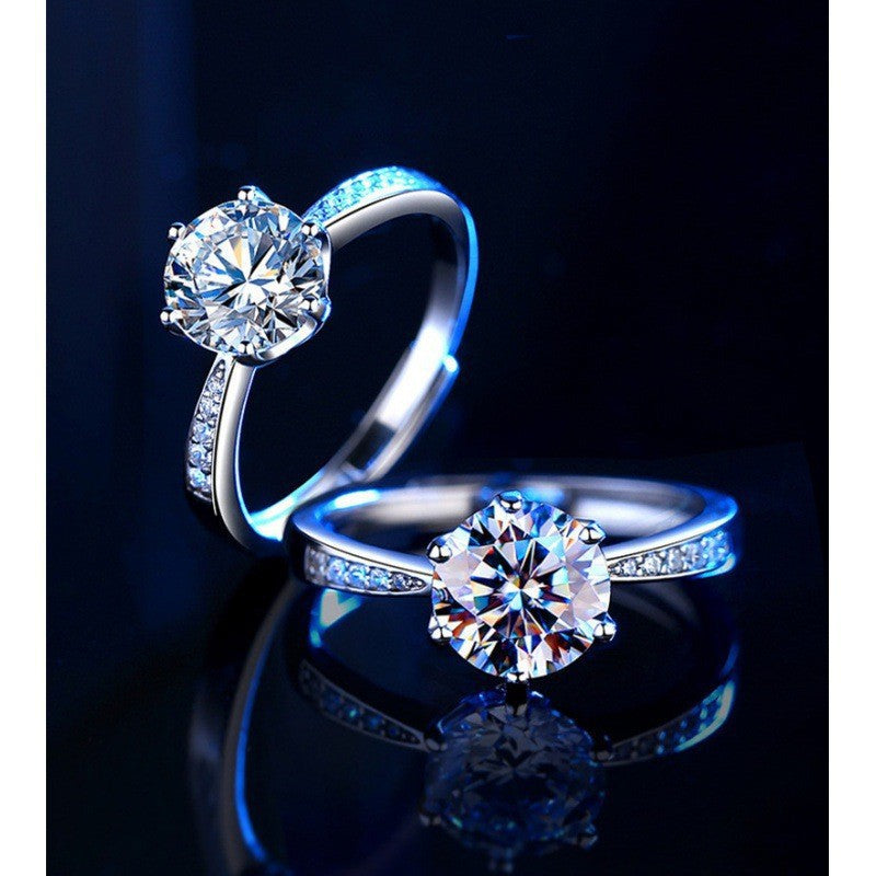 Imitation moissanite live mouth ring, couple ring, man and woman pair 1 carat diamond ring, wedding engagement and marriage proposal