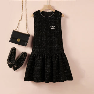 autumn and winter new small fragrance tweed vest skirt temperament...