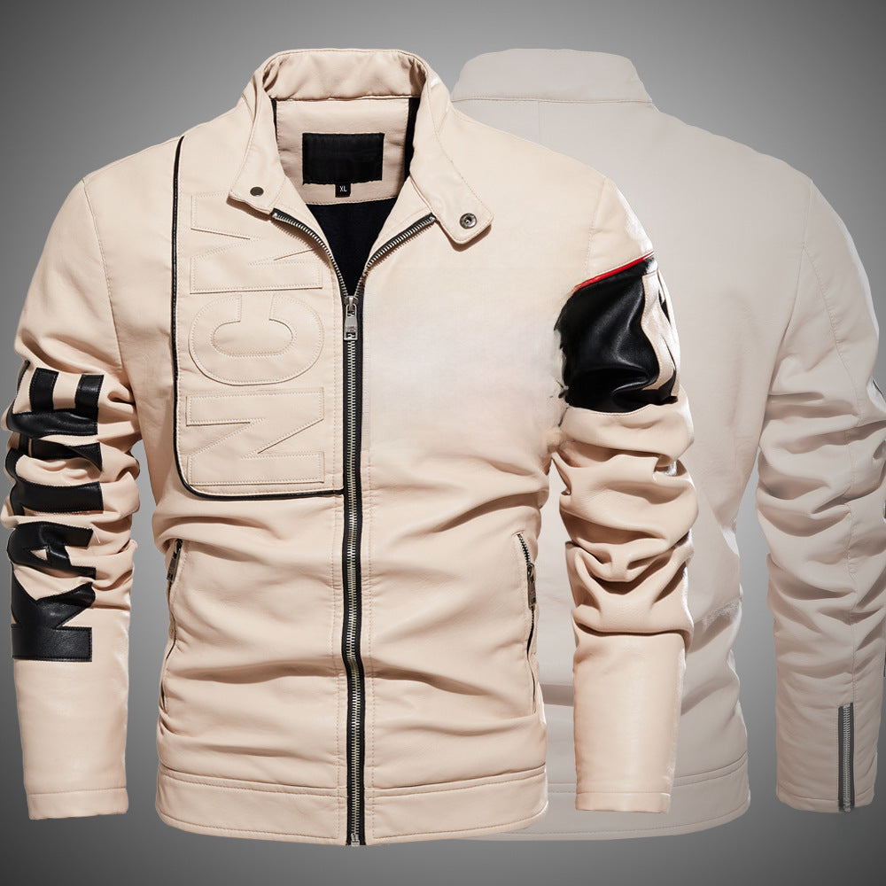 Men's Jacket Men's Trend Biker Uniform Color-Blocked PU