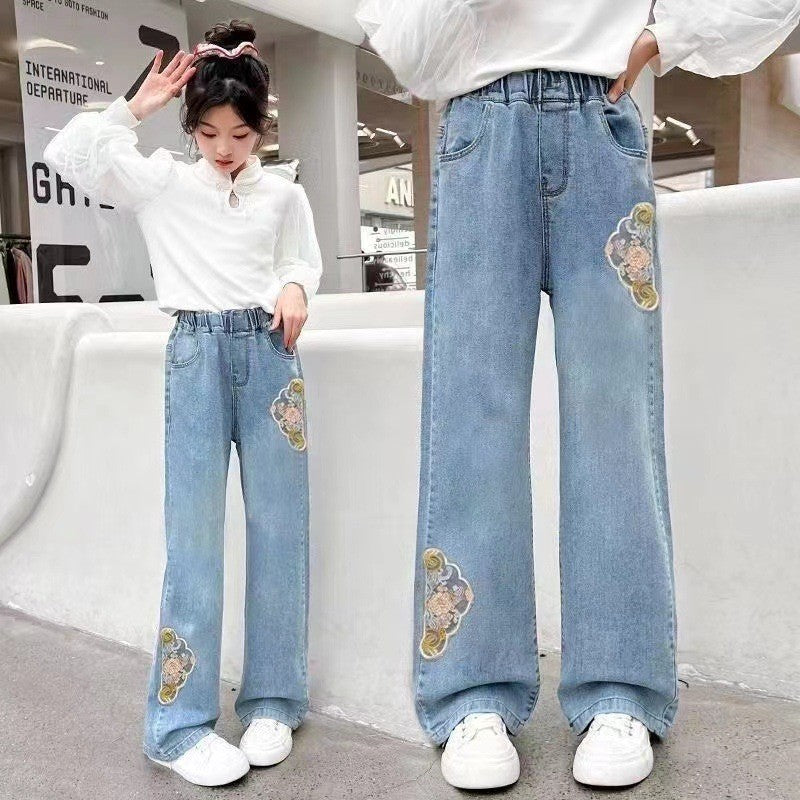 Jeans autumn new style for middle-aged and large children, girls are casual