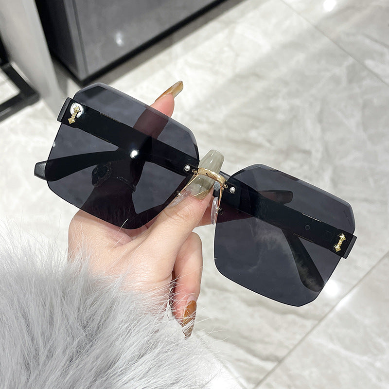 frameless cut edge women's sunglasses retro high version anti-ultraviolet sunglasses