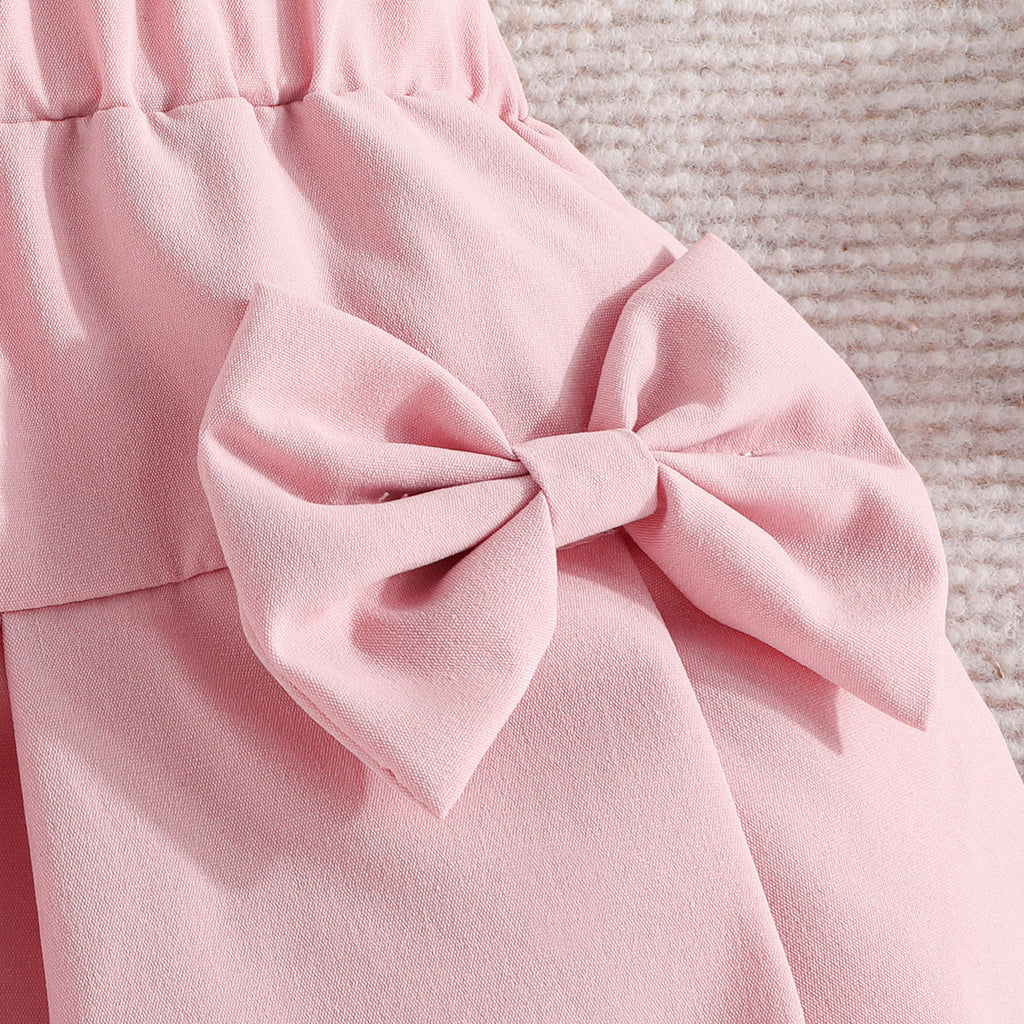 Girls Bubble Short Sleeve Top with Bow Short Skirt