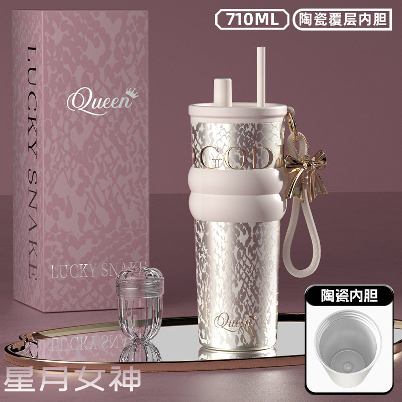 Premium 710ML Ceramic Lined Stainless Steel Tumbler with Straw - MTS-Glamour