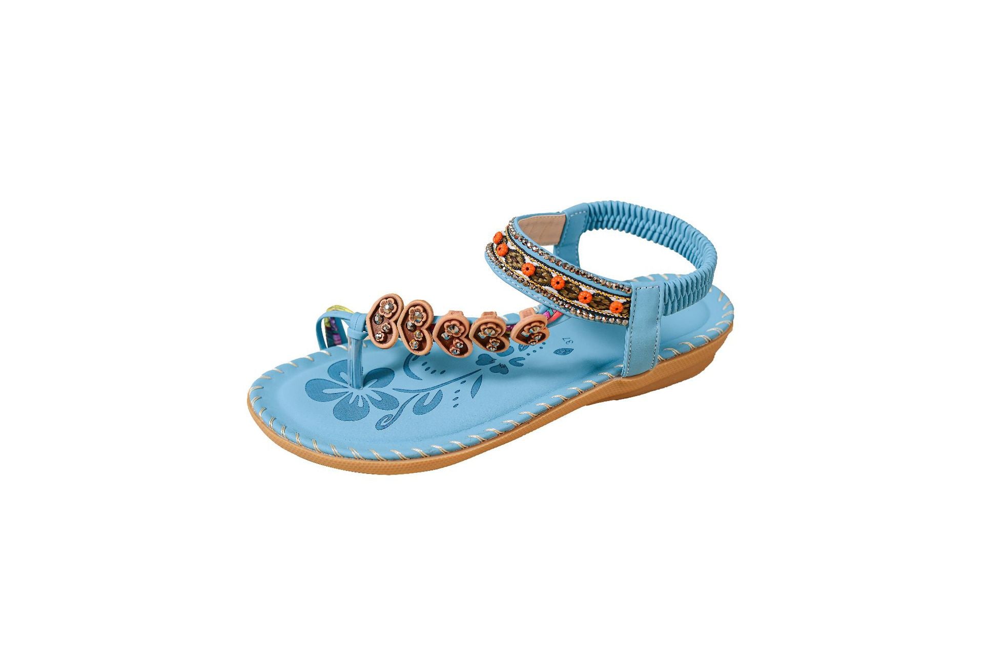 ethnic style women's shoes, summer fashion beach flat sandals, beaded diamond