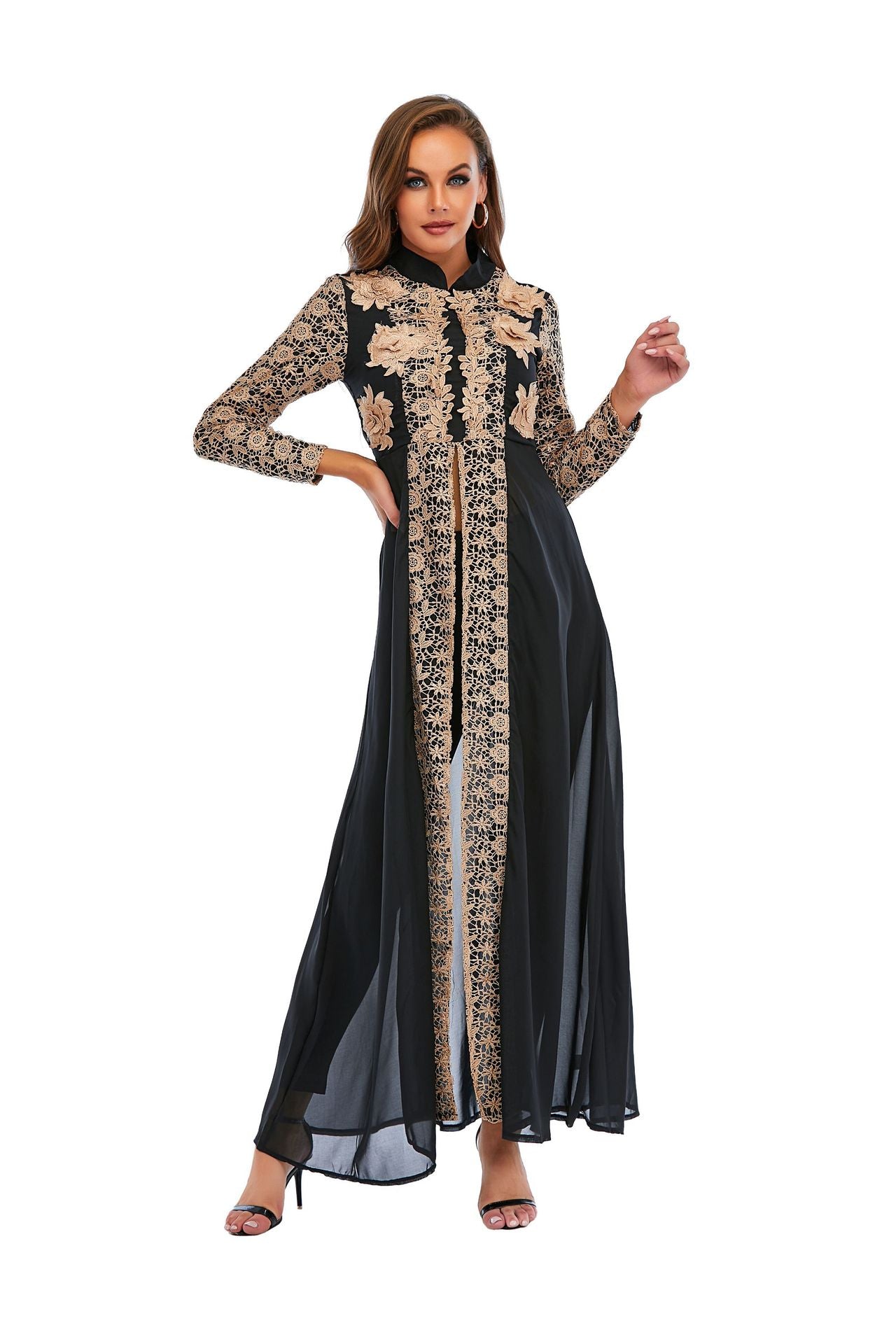 Elegant Embroidered Chiffon Dress Set Traditional Style Long Sleeve Formal Wear