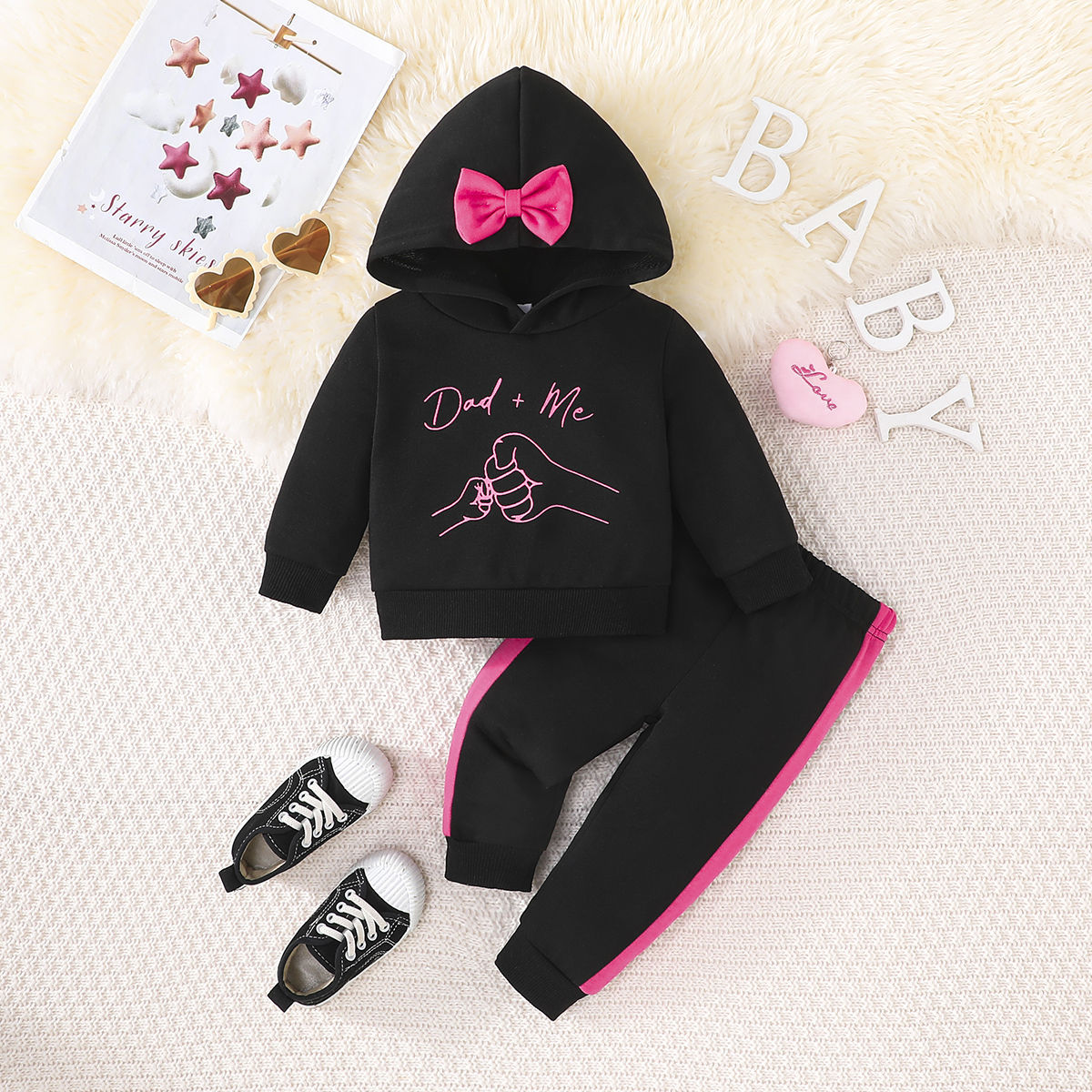 Dad Baby sweatshirt casual color-blocked trousers two-piece set