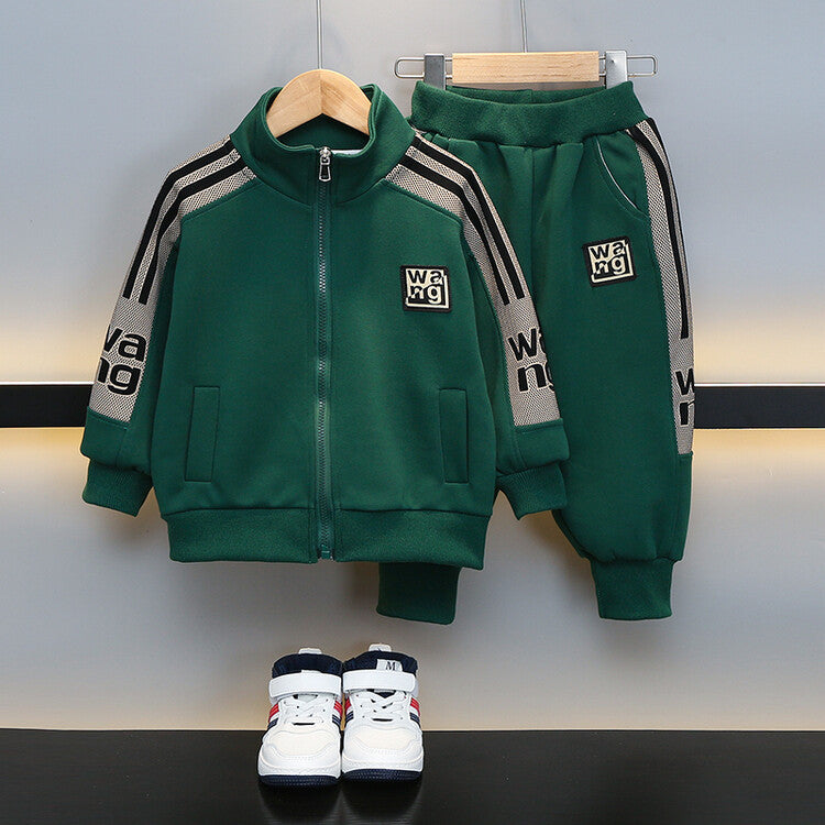 Green Boys Athletic Tracksuit Set - Zip Jacket & Pants