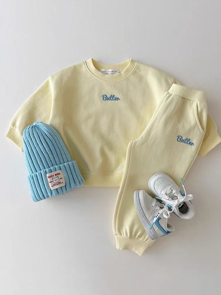 Butter Kids Sweatshirt Set - Colorful Crew Neck Sweatshirt & Pants for Boys & Girls