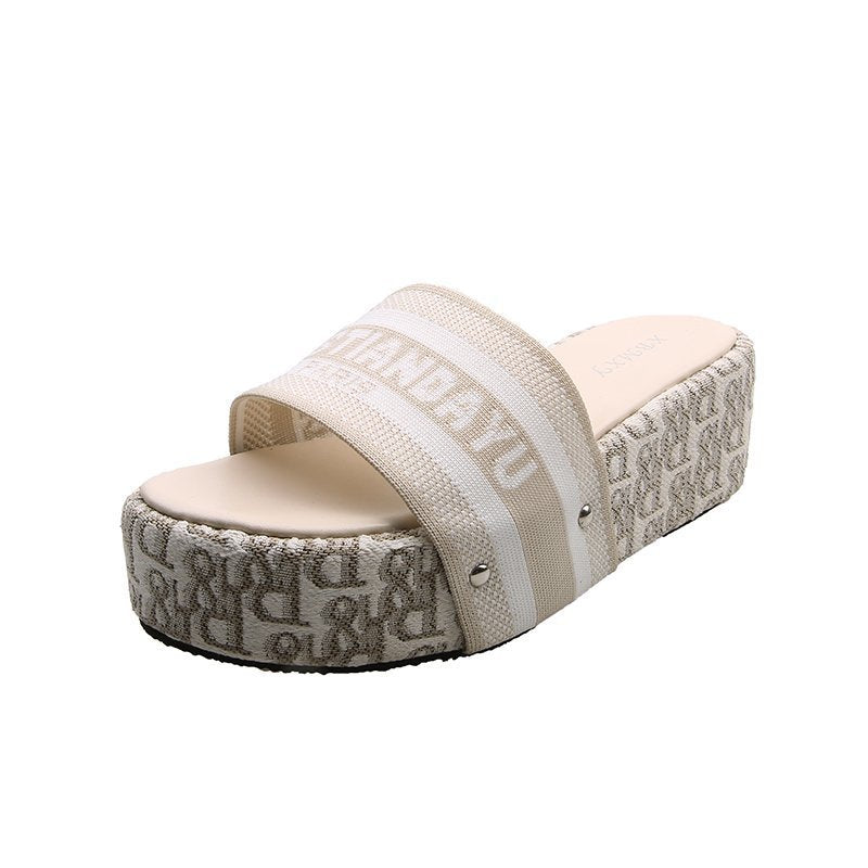 Women's Fashion Platform Slippers – Monogram Print &amp; Elevated Sole