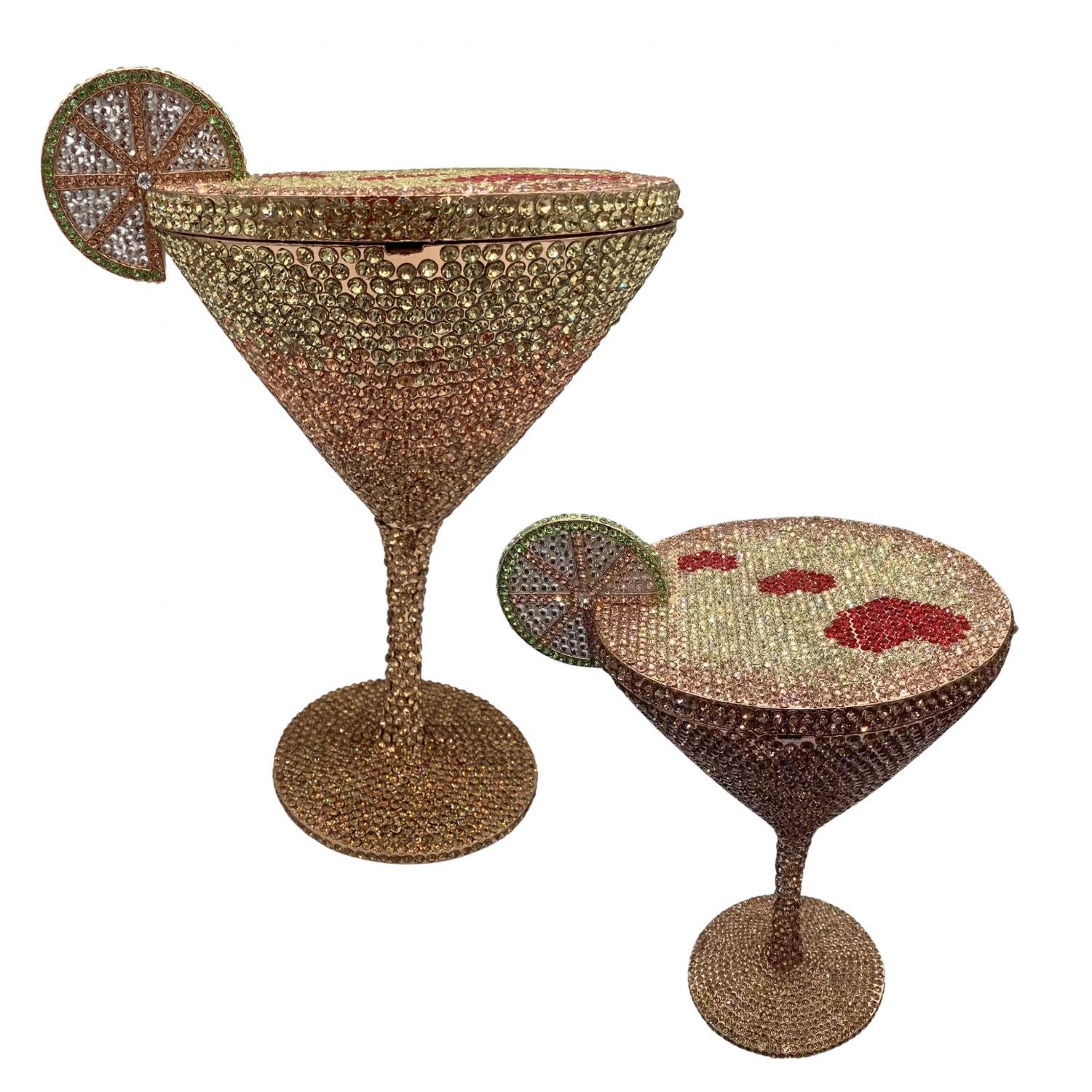 Rhinestone Martini Glasses Set - Crystal Cocktail Goblets