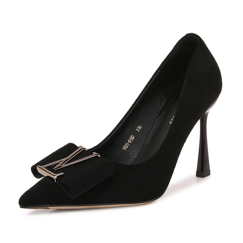 Lufeni pointed suede stiletto heels 2024 spring new versatile shoes temperament goddess