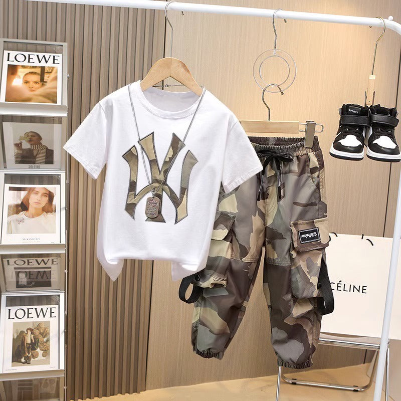 Boys NY Yankees Sweatshirt & Camo Cargo Pants Set - Cool Summer Outfit
