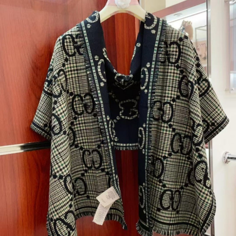 Wool Scarf Ladies Reversible Shawl Dual-purpose Warm