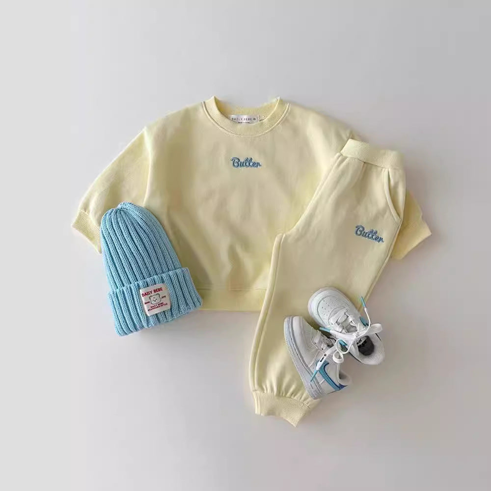 Butter Kids Sweatshirt Set - Colorful Crew Neck Sweatshirt & Pants for Boys & Girls