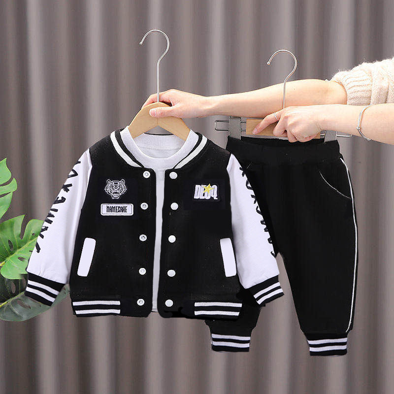 Baby Varsity Jacket Set - Black White Baseball Style Outfit for Boys 0-5 Years | MTS-Glamou