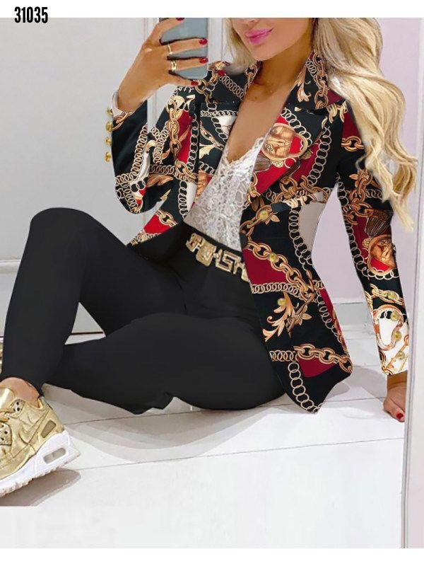 Luxe Chain &amp; Leopard Print Power Suit – Women’s Fashion Set