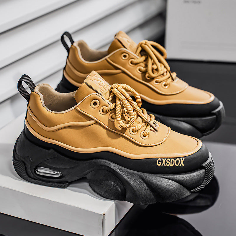 GXSDOX Black Platform Sneakers - Men's Chunky Sports Casual Shoes