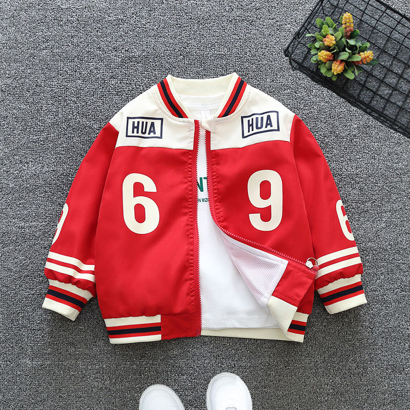 Boys Navy Blue Varsity Jacket HUA Logo Spring Autumn Casual Sports Coat