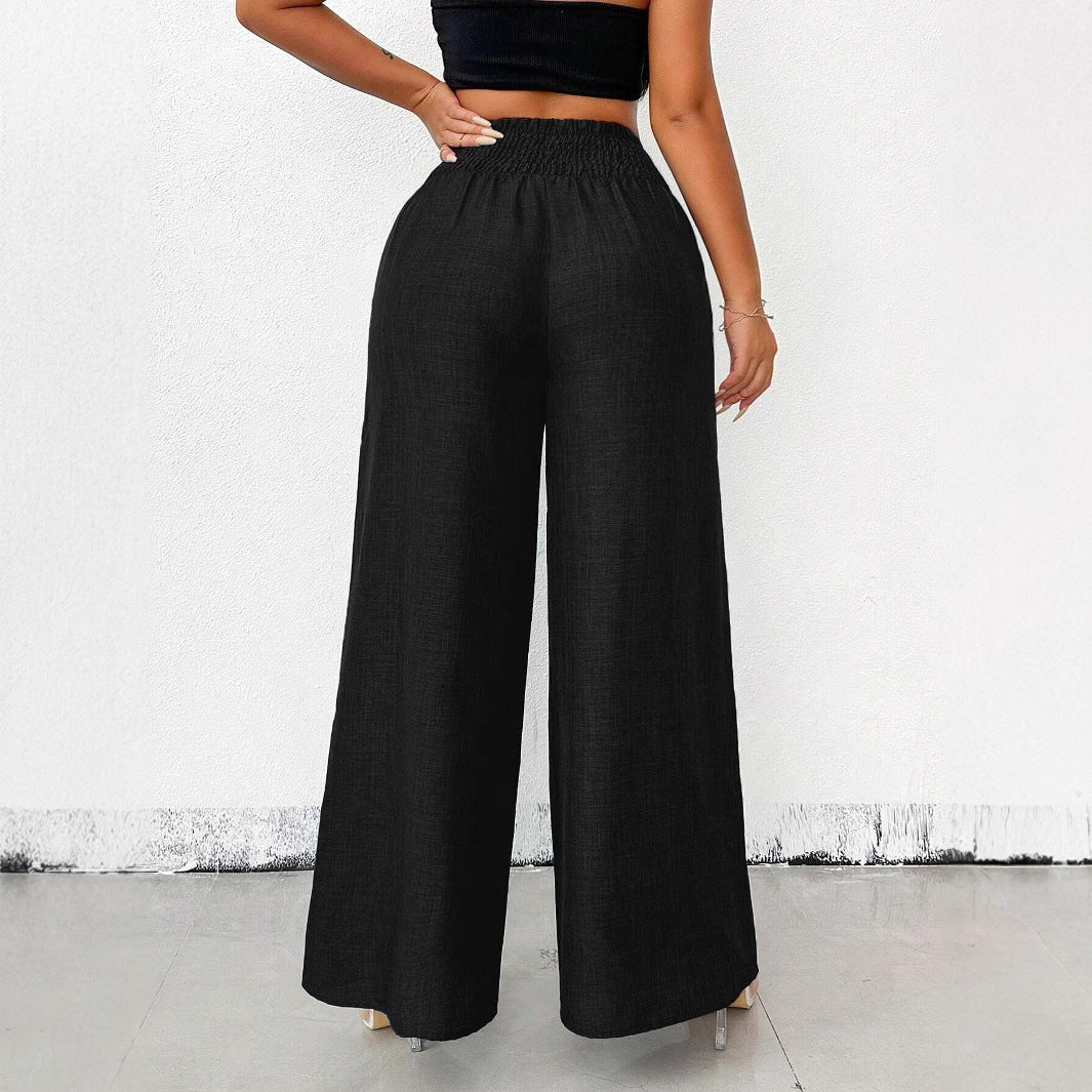 High-Waisted Wide Leg Trousers with Chain Detail - Women's Fashion Pants