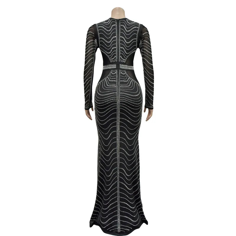 Women Sexy Solid Color Deep V Neck See Through Sheer Mesh dress