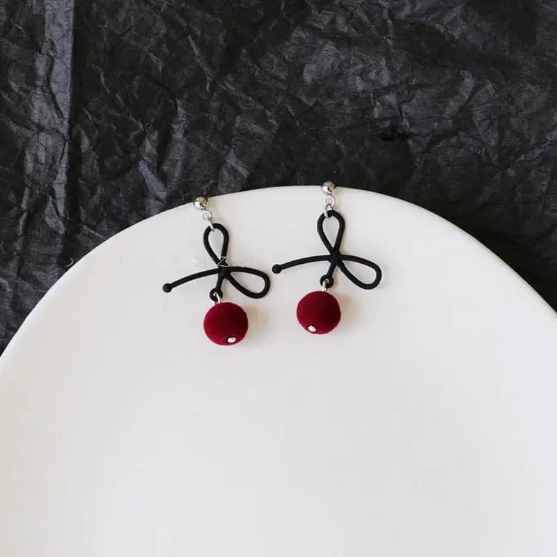 Vintage Wine Red Flocking Flower Drop Earrings For Women Jewelry 2025 Trending Long Bowknot Crystal Pearl Bridal Dress Earrings