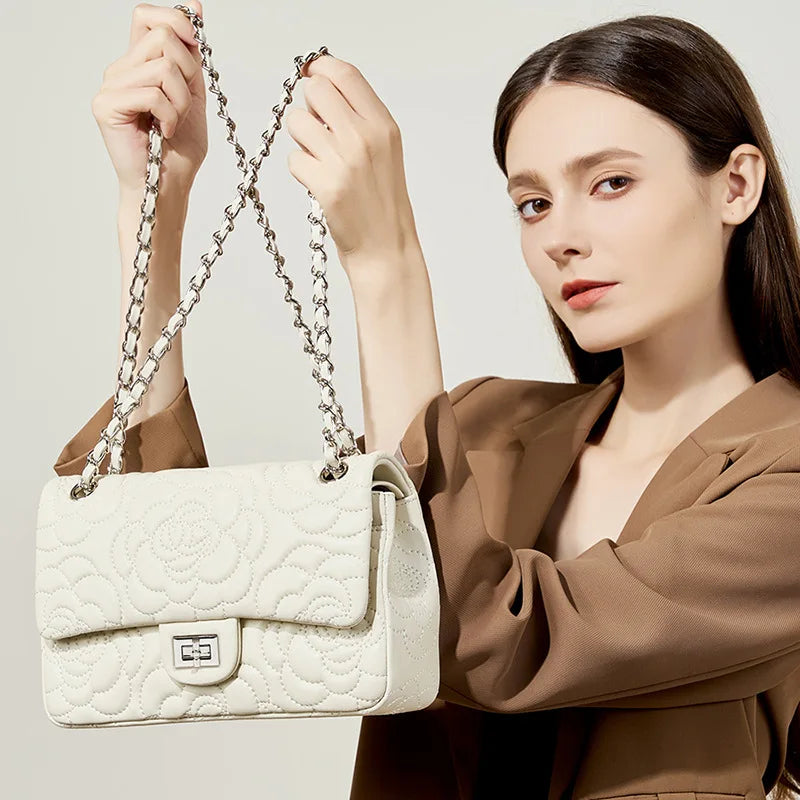 Women’s Sheepskin Genuine Leather Shoulder Bag Luxury Designer Handbag Fashion