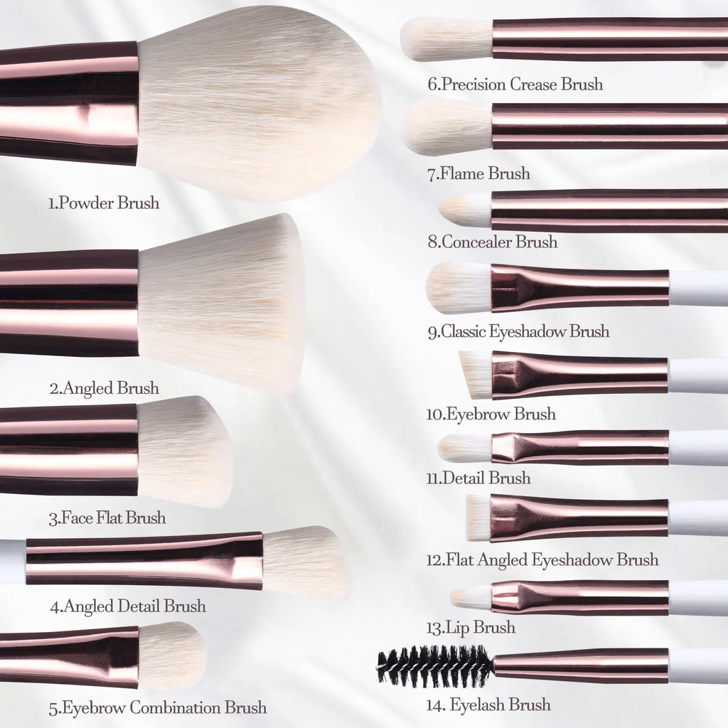 14-Piece Makeup Brush Set with Illuminated Mirror, Portable Short Handle,LED Light,USB Rechargeable Makeup Brushes