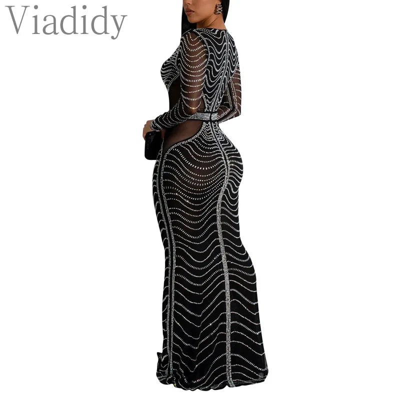 Women Sexy Solid Color Deep V Neck See Through Sheer Mesh dress