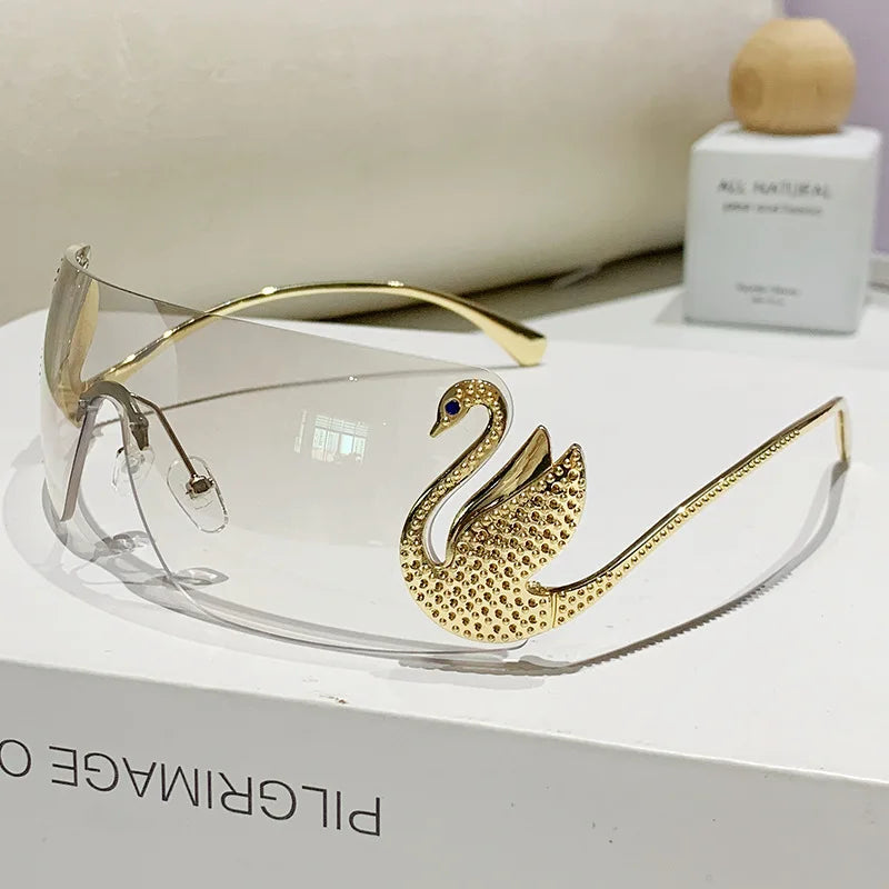 New Fashion Women Oversized Rimless Sunglasses Luxury Brand Large Frame Sun Glasses