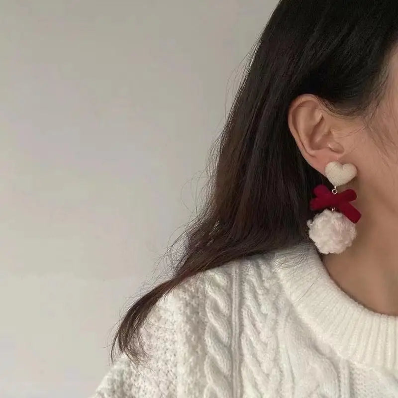 Vintage Wine Red Flocking Flower Drop Earrings For Women Jewelry 2025 Trending Long Bowknot Crystal Pearl Bridal Dress Earrings