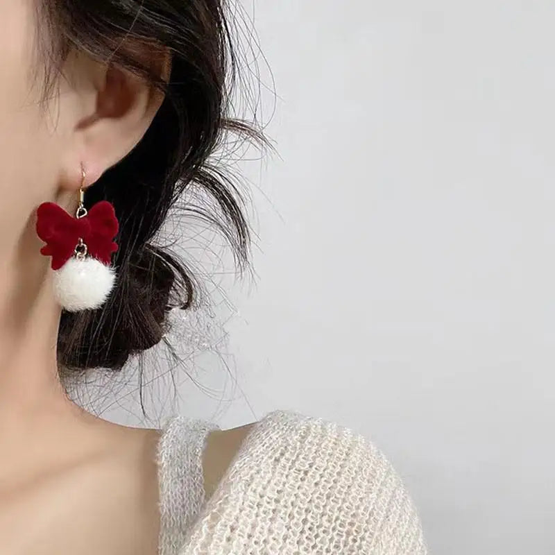 Vintage Wine Red Flocking Flower Drop Earrings For Women Jewelry 2025 Trending Long Bowknot Crystal Pearl Bridal Dress Earrings