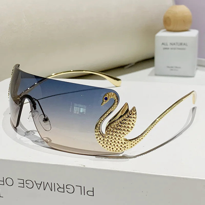 New Fashion Women Oversized Rimless Sunglasses Luxury Brand Large Frame Sun Glasses