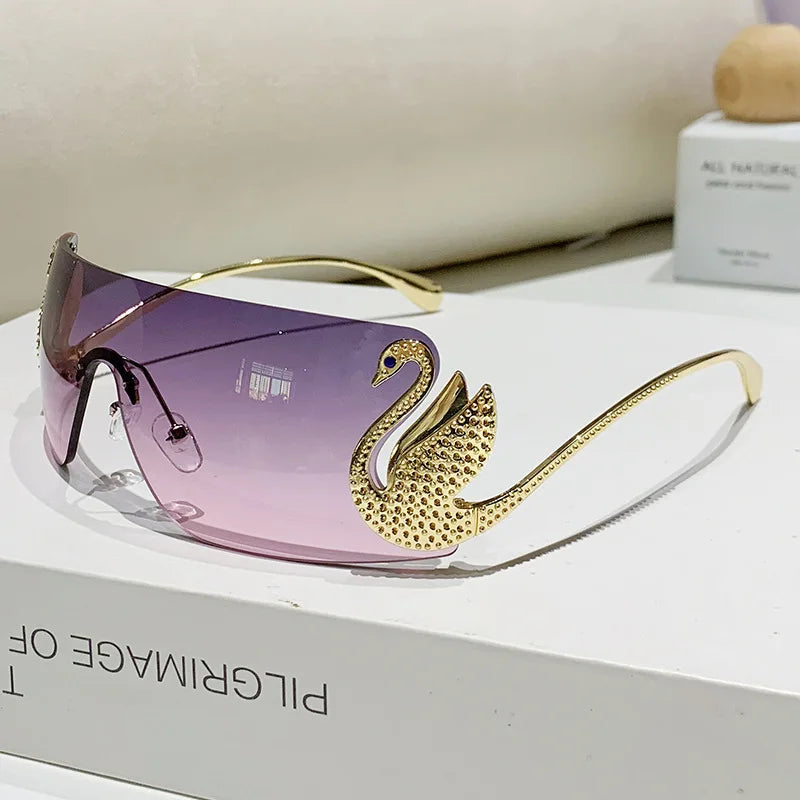 New Fashion Women Oversized Rimless Sunglasses Luxury Brand Large Frame Sun Glasses