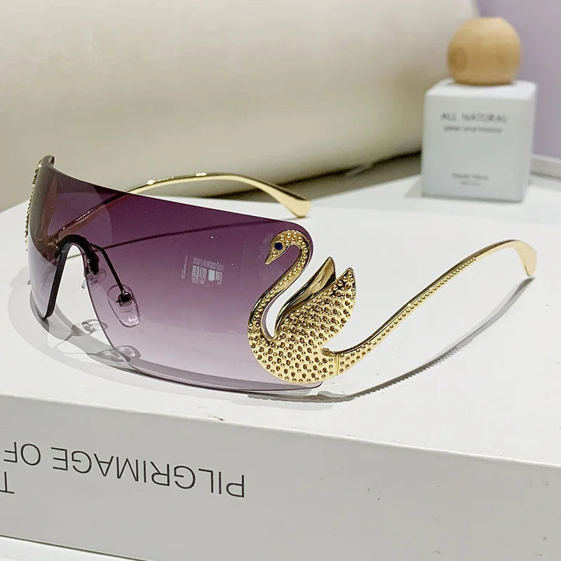 New Fashion Women Oversized Rimless Sunglasses Luxury Brand Large Frame Sun Glasses