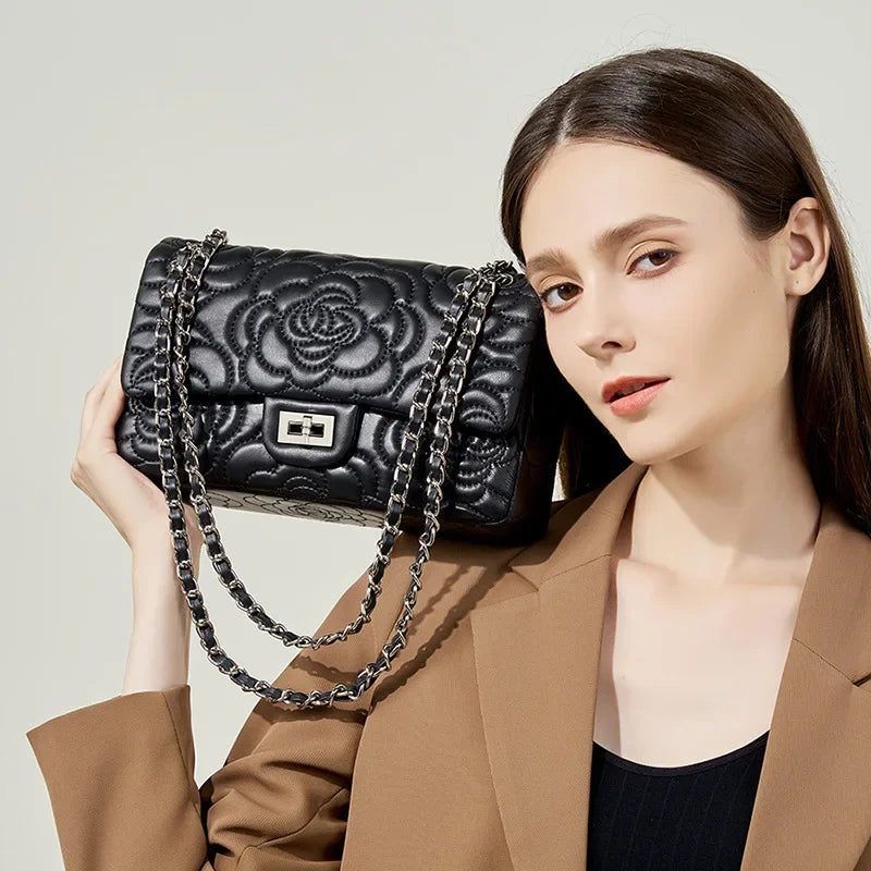 Women’s Sheepskin Genuine Leather Shoulder Bag Luxury Designer Handbag Fashion