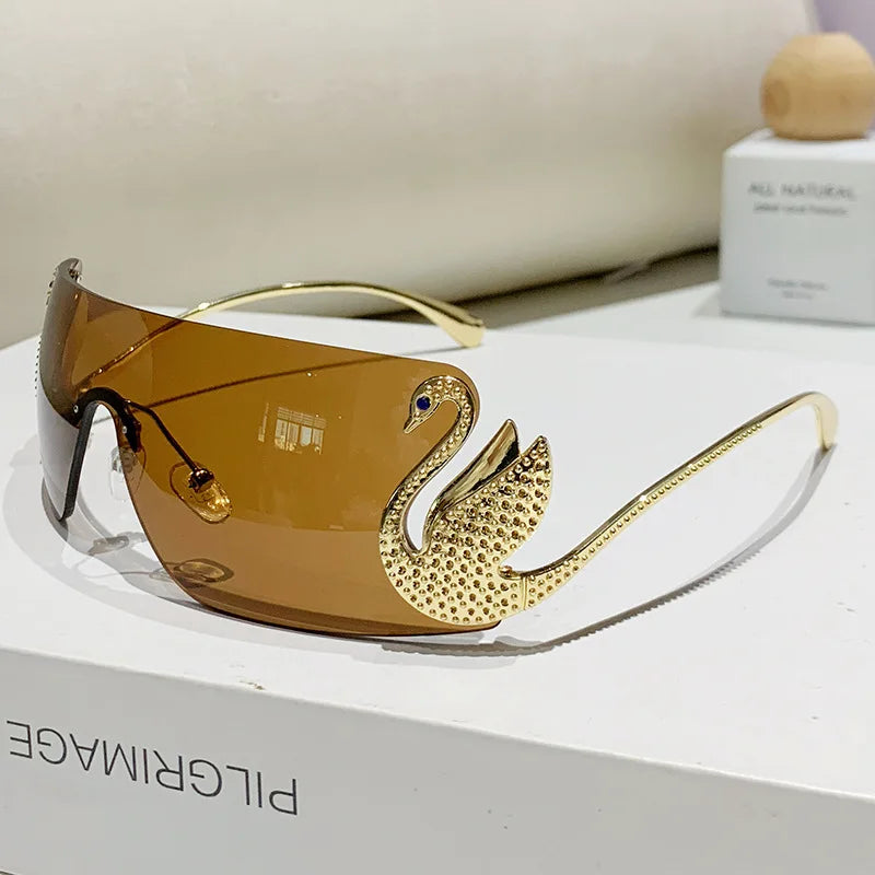 New Fashion Women Oversized Rimless Sunglasses Luxury Brand Large Frame Sun Glasses