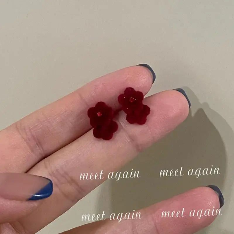 Vintage Wine Red Flocking Flower Drop Earrings For Women Jewelry 2025 Trending Long Bowknot Crystal Pearl Bridal Dress Earrings