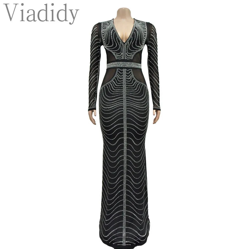 Women Sexy Solid Color Deep V Neck See Through Sheer Mesh dress